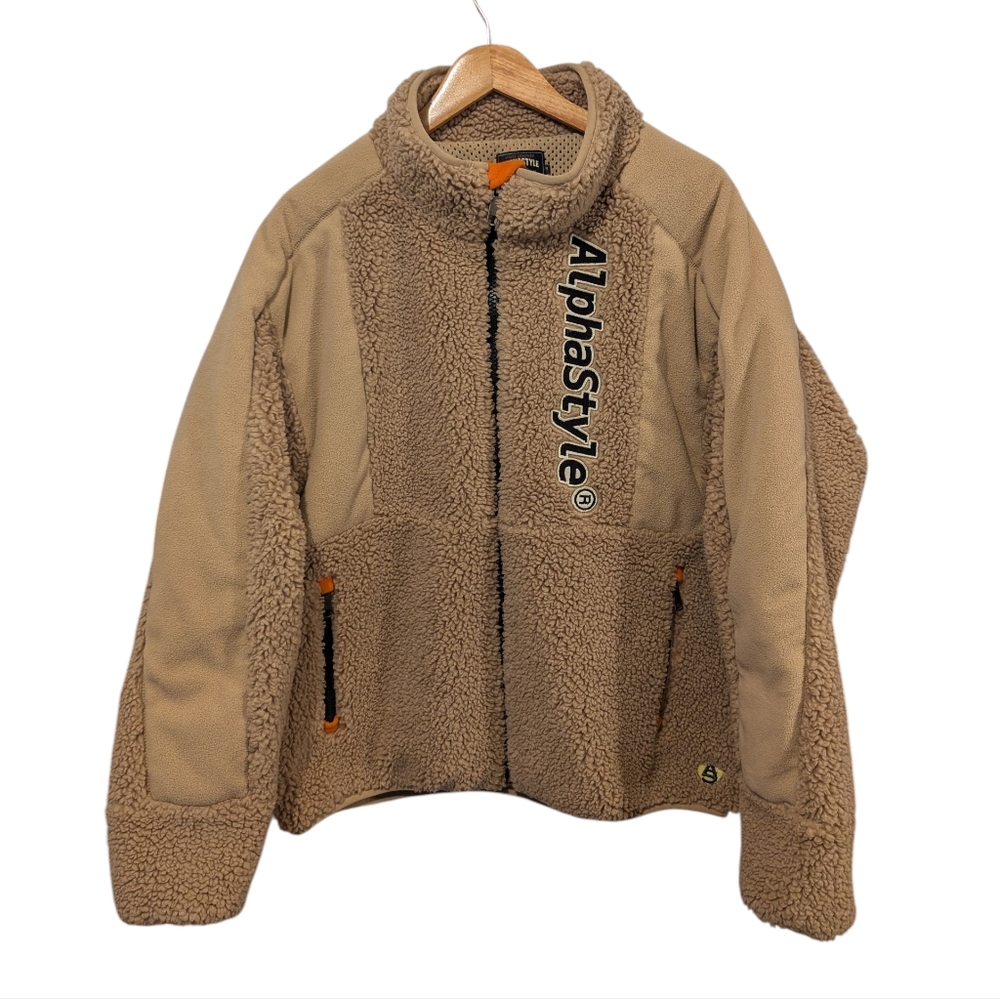 Alphastyle Men's Tan Sherpa Oversized Jacket Size Medium